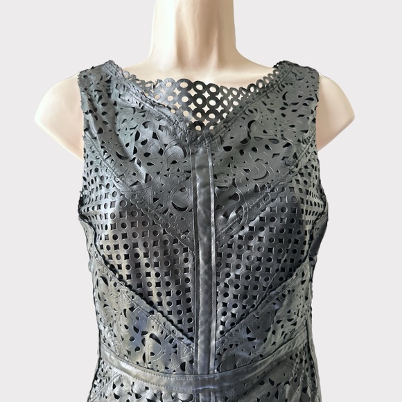Bebe Faux Leather Cutout Perforated Dress, Size XS, Black - Picture 2 of 8